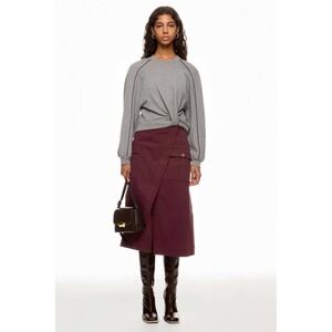 3.1 Phillip Lim Grey Twist Front Sweatshirt Burgundy Cargo Midi Skirt Set Size S